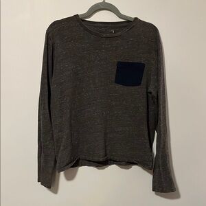 J. Crew Long Sleeve Tee - Gray with Navy Pocket
